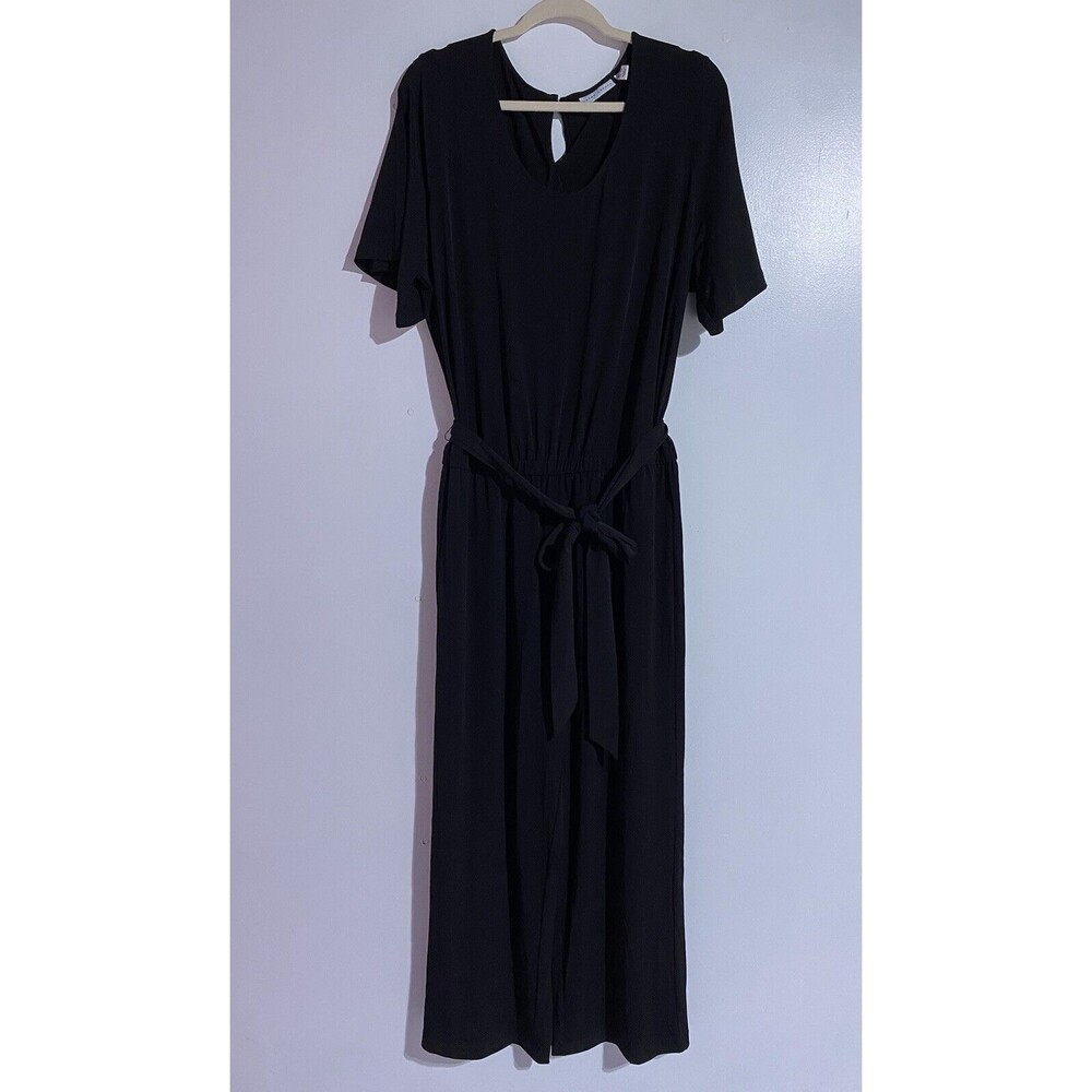 Susan Graver Jumpsuit 1X Black Liquid Knit Holiday Party Wide Leg Quite Luxury
